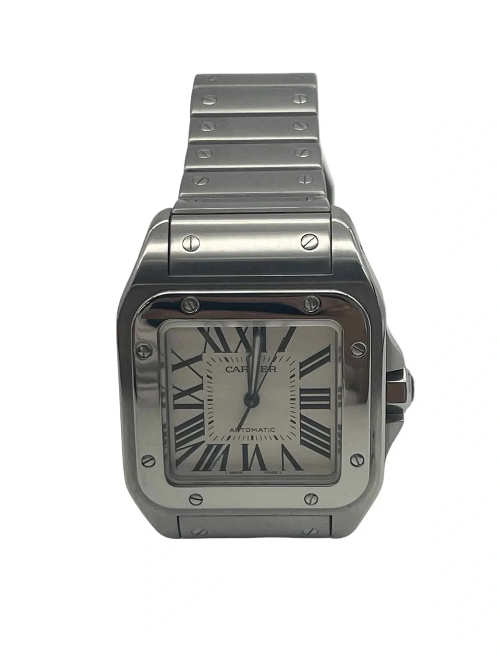 CARTIER Santos 100 White Dial Stainless Steel Watch
